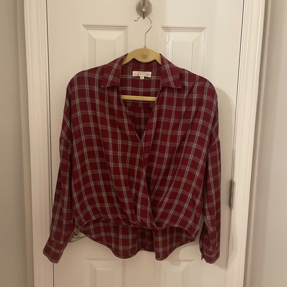 LOFT Lou & Grey - burgundy, long-sleeve blouse